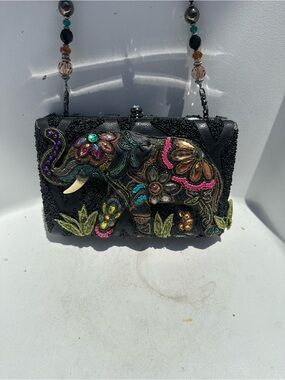 Mary Frances Black Beaded Elephant Embellished Clutch